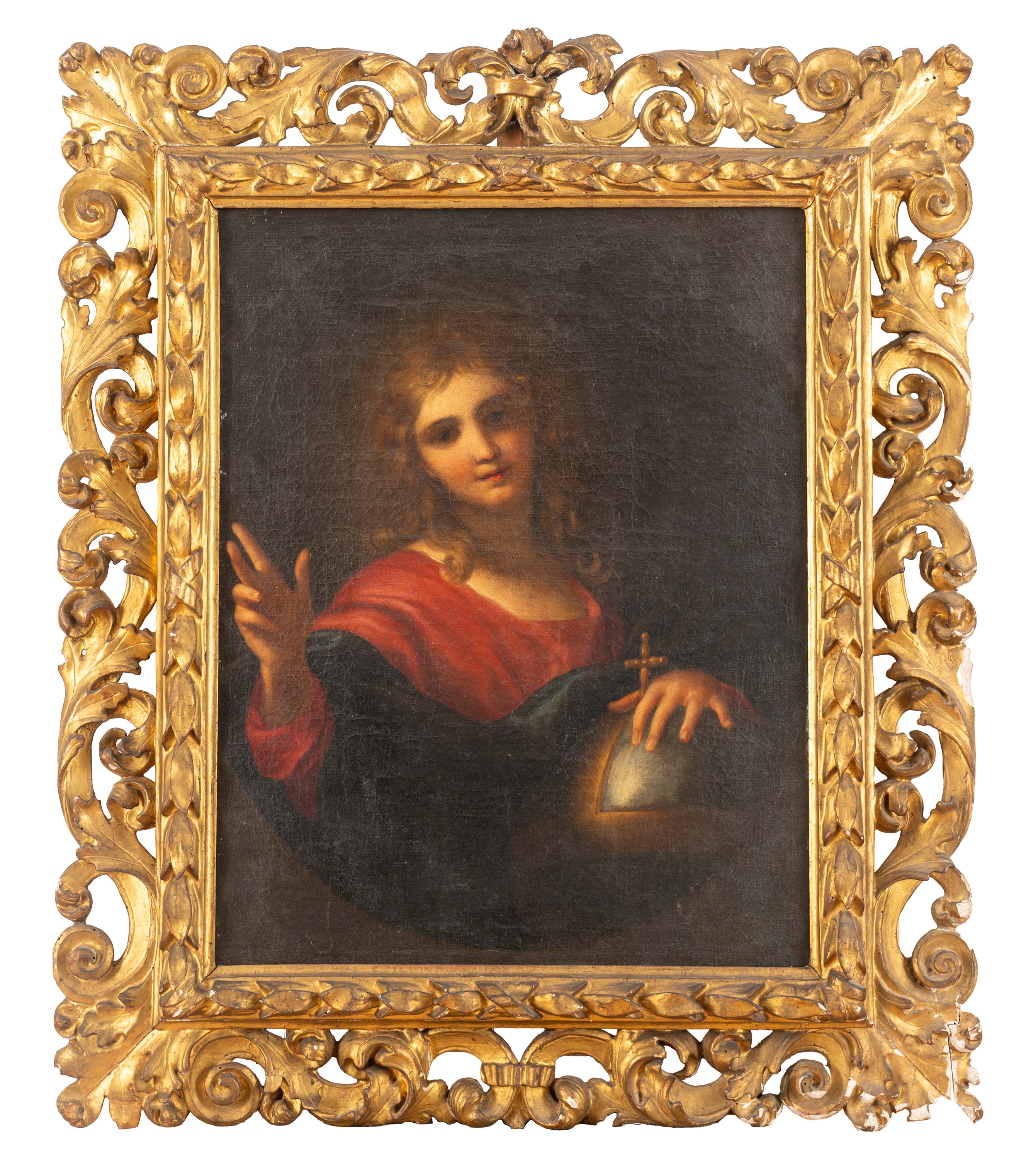 Scuola Romana, Secolo XVIII - Scuola romana, Salvator Mundi, olio su tela ovale