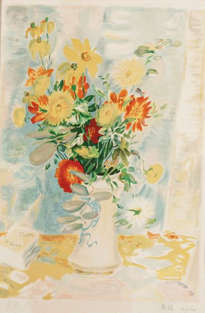 Vaso di fiori, litografia a colori