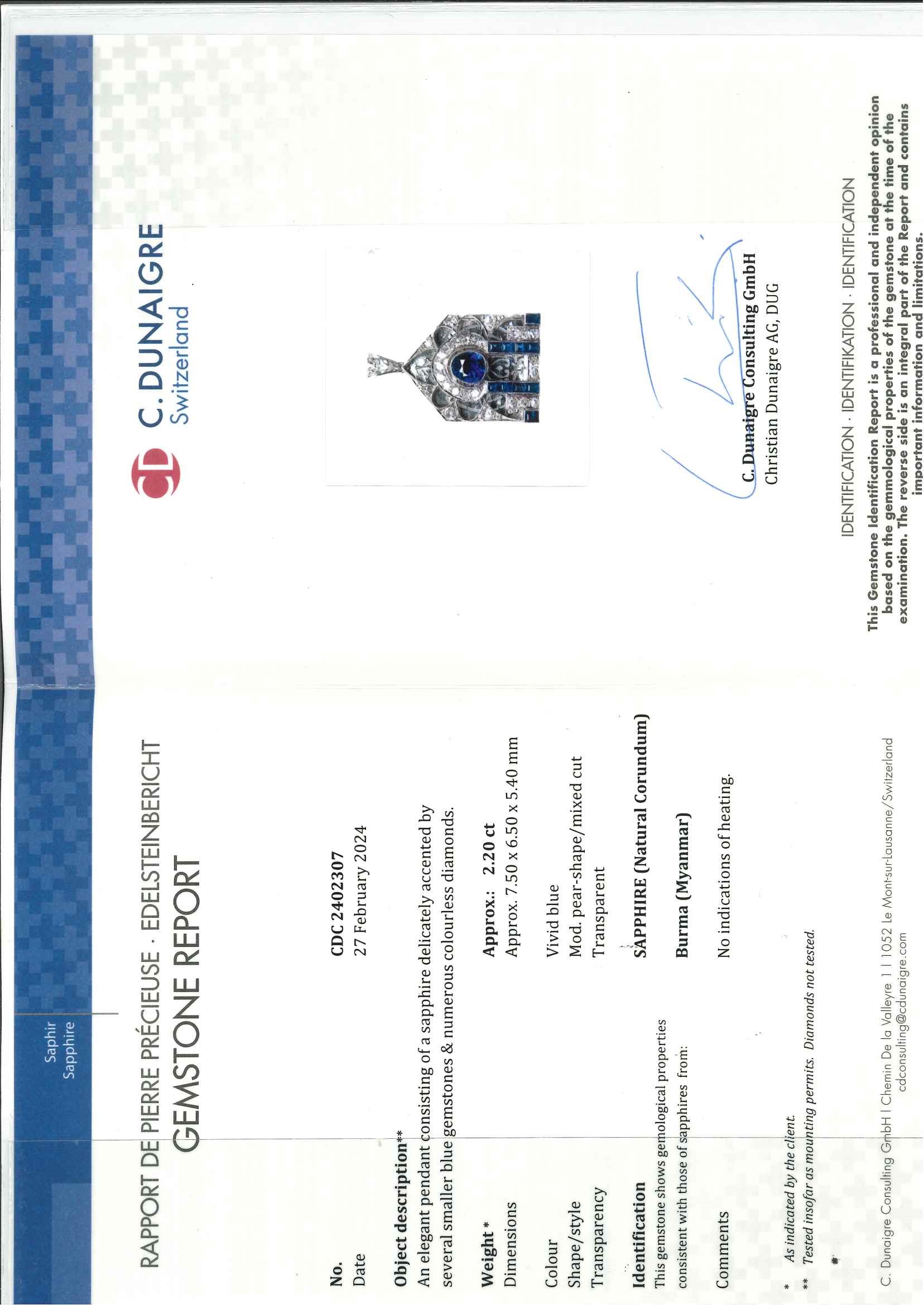 Pendente con zaffiro Burma