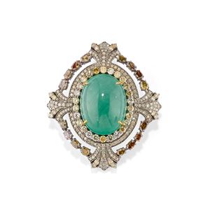Brooch-pendant with emerald