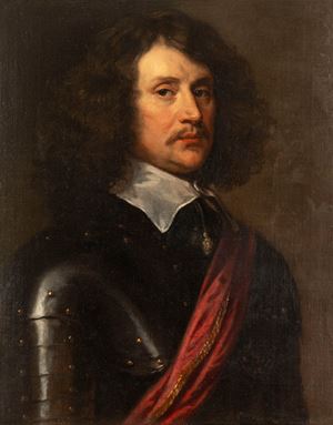 Scuola fiamminga, secolo XVII - Half-length portrait of a gentleman, in armour with a white collar