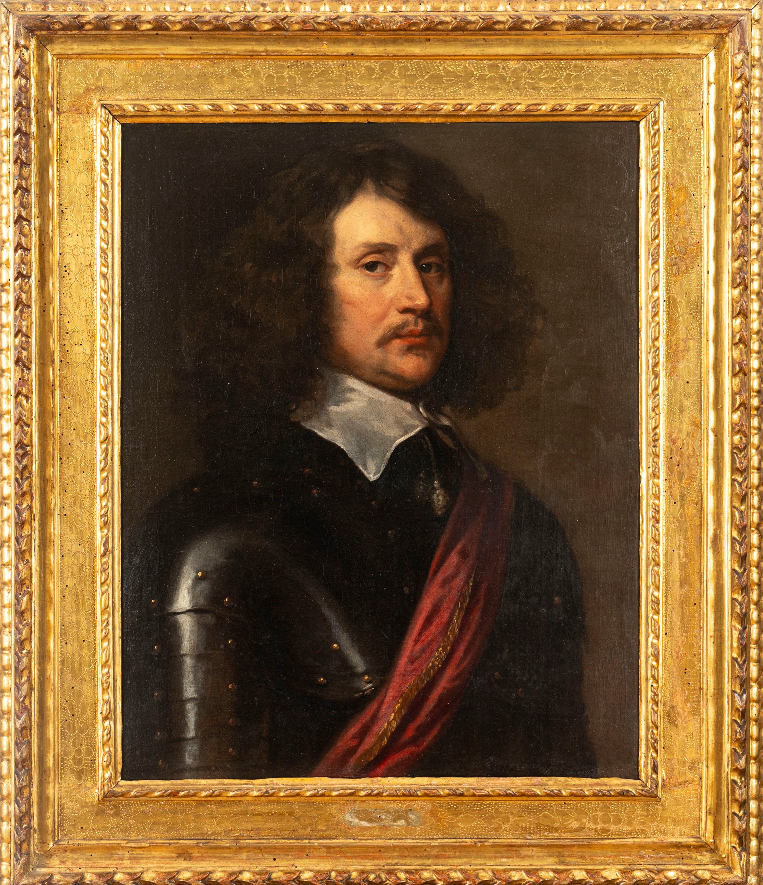 Ritratto di gentiluomo a mezzo busto, in armatura con colletto bianco