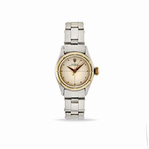A stainless steel and gold lady's wristwatch, Rolex Oyster Perpetual, ref. 6621