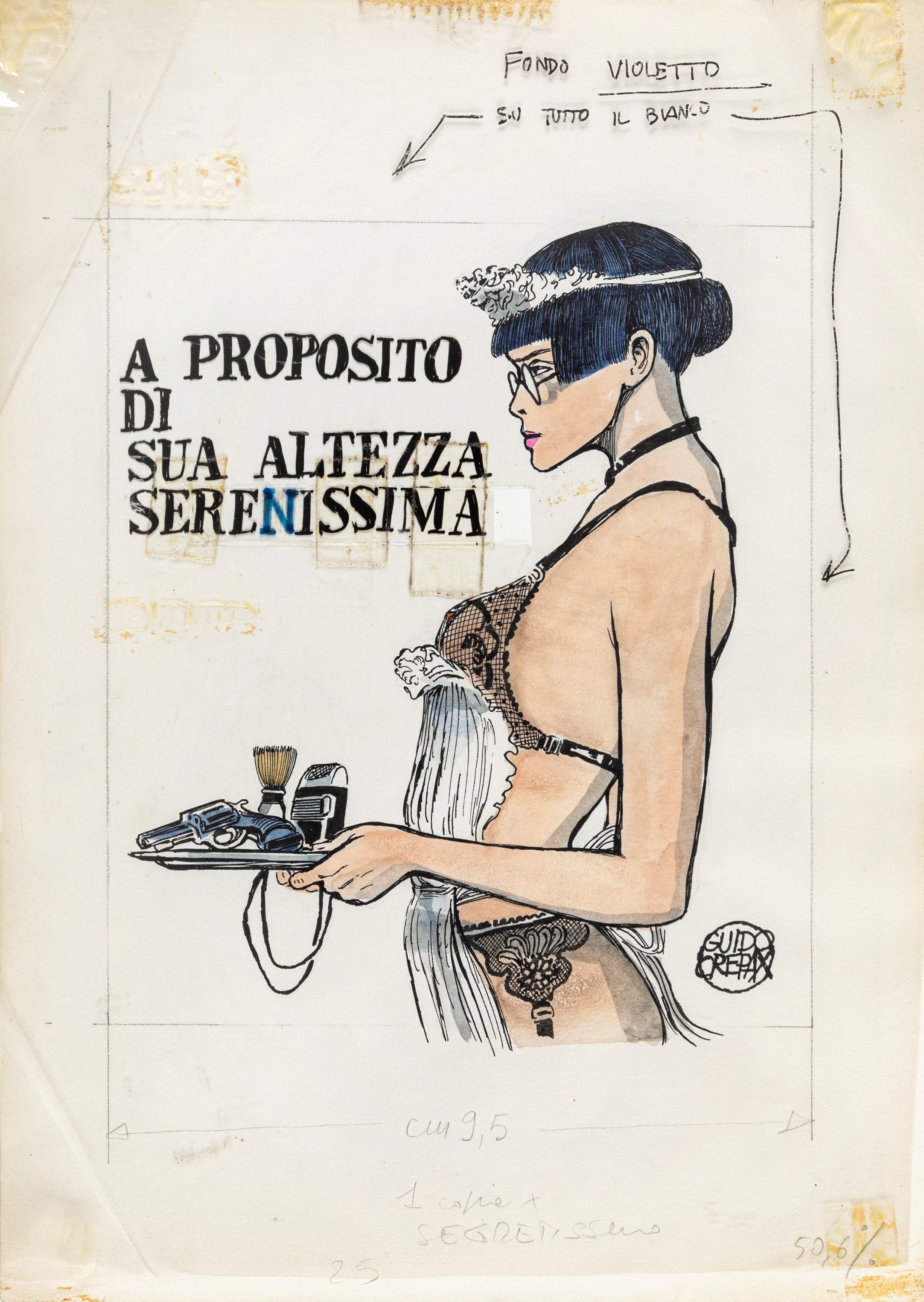 Guido Crepax - A proposito di Sua Altezza Serenissima, matita, china e acquerello su cartoncino