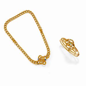 Lot of low-carat gold, sapphire, emerald and micropearl jewels
