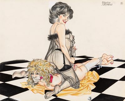 Bondage Girls - matita, china e pastelli su cartoncino