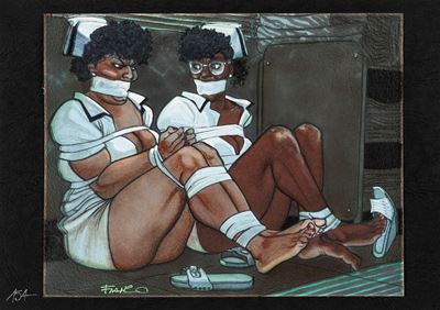 Bondage Girls - matita, china e pastelli su cartoncino