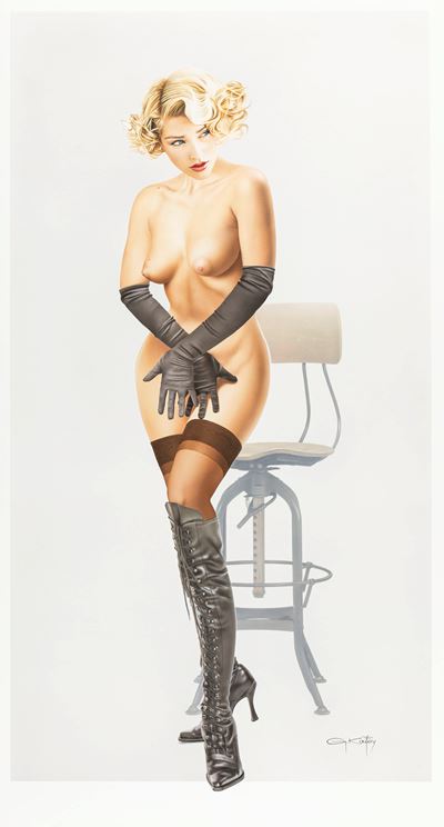 Woman in blonde, aerografo su cartone, 41 x 76 cm, 2013