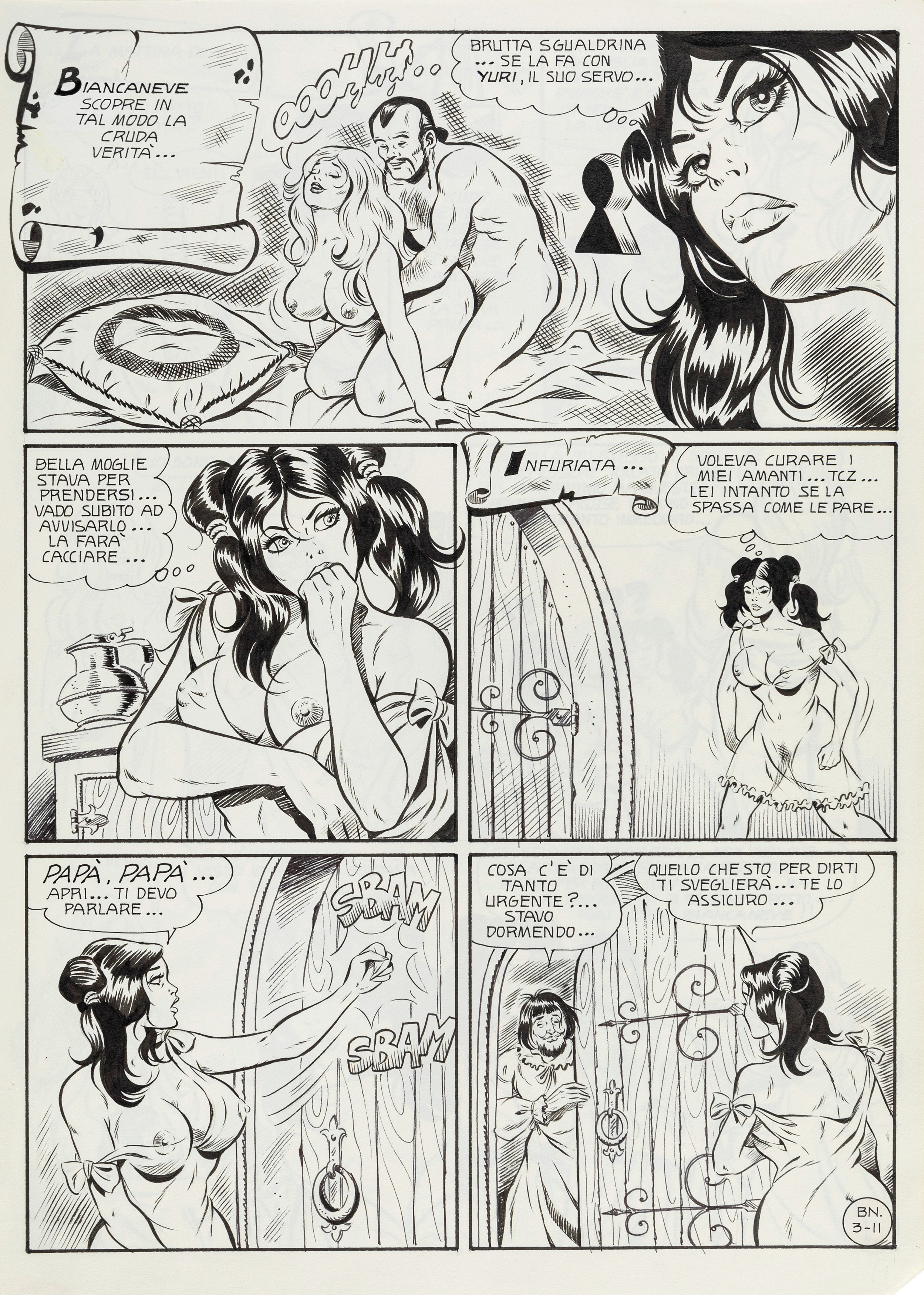 Alberto del Mestre - Biancaneve - Natascia la bagascia, matita e china su cartoncino