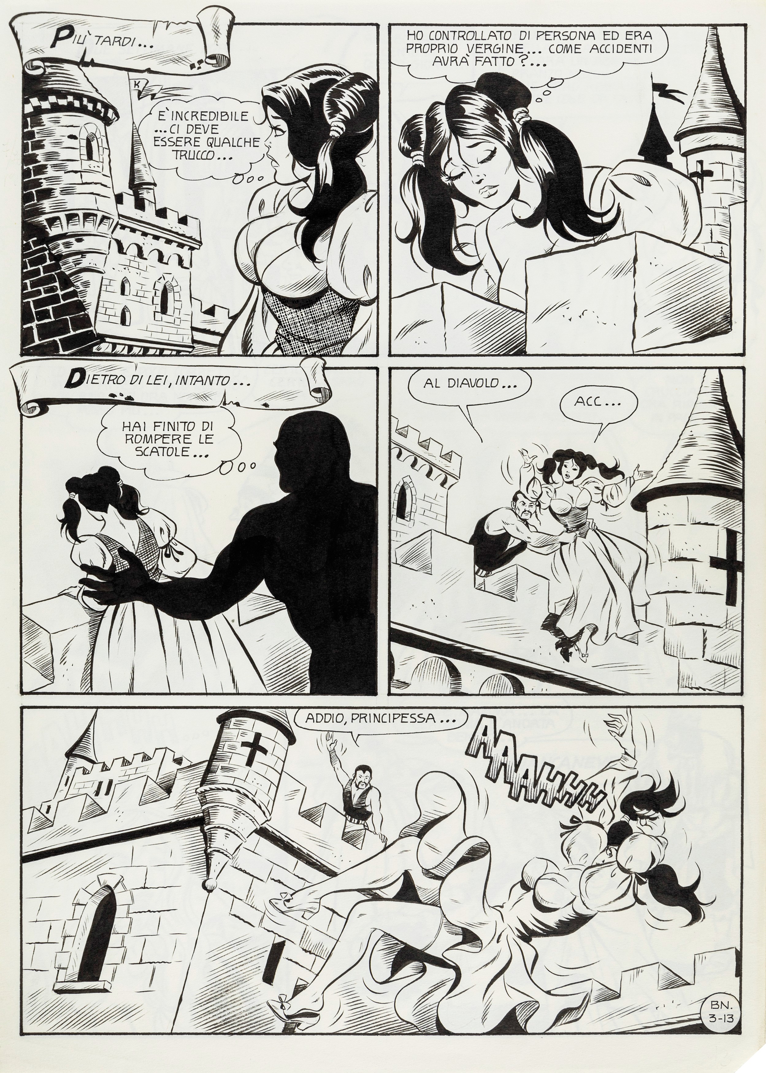 Alberto del Mestre - Biancaneve - Natascia la bagascia, matita e china su cartoncino