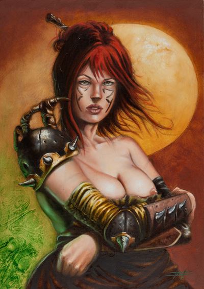 Red Sonja - olio su tela applicata a legno