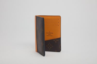 Portacarte in tela monogram e pelle arancione