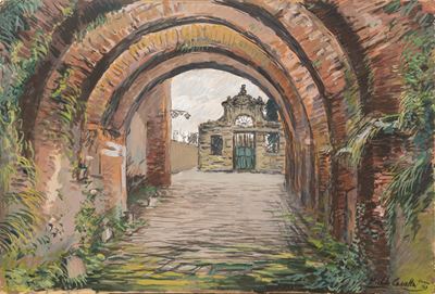 Veduta con arco, tempera su carta, 1948