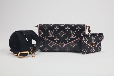 Borsa Felicie Strap & Go in tela monogram Fall For You, colore nero e rosa