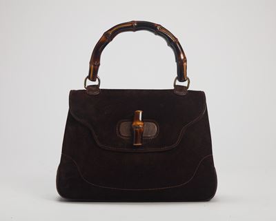 Borsa Bamboo in camoscio marrone con dettagli in metallo dorato