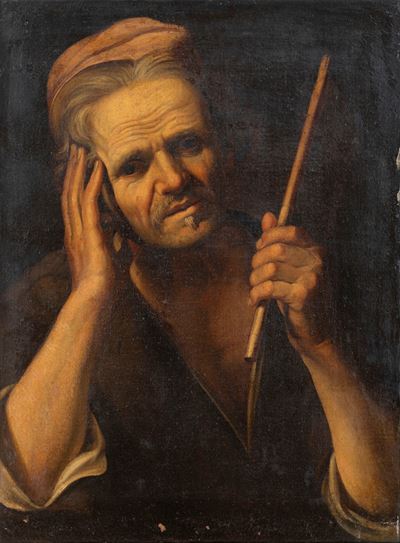 Antonio Cifrondi, Vecchio con bastone, olio su tela