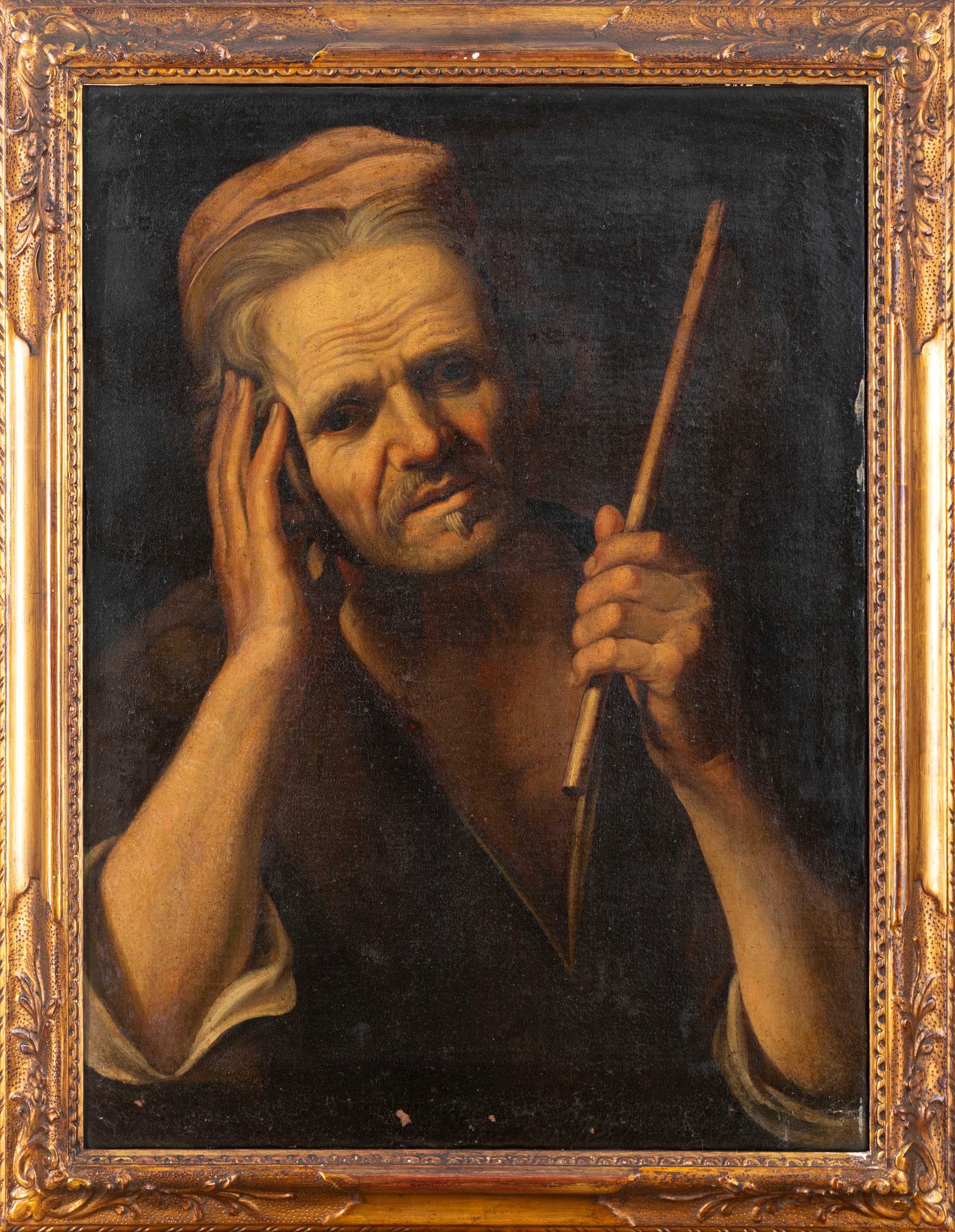 Scuola Lombarda, Secolo XVIII - Antonio Cifrondi, Vecchio con bastone, olio su tela