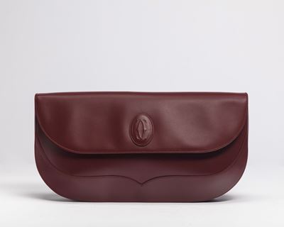 Pochette in pelle burgundy con interno monogrammato