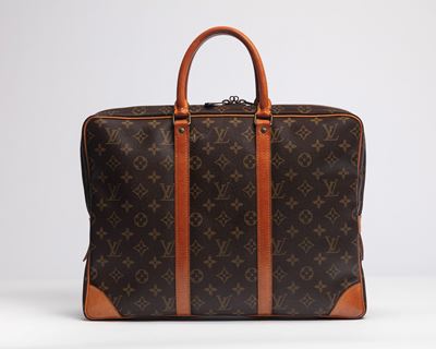 Valigetta in tela monogram con profili in vacchetta e dettagli in metallo, 1986