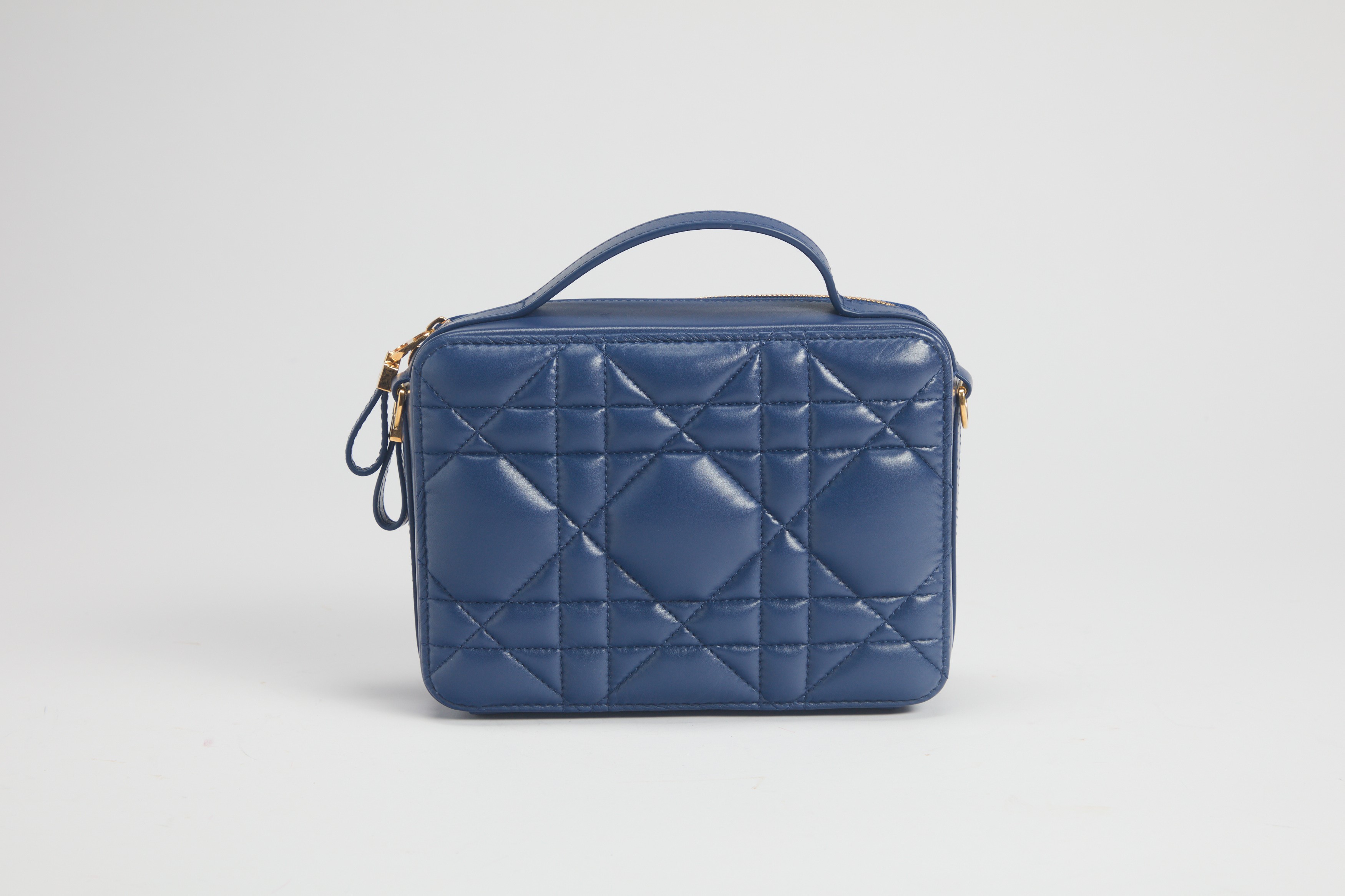 Christian Dior - Pochette in pelle macrocannage blu royal con tracolla a catena