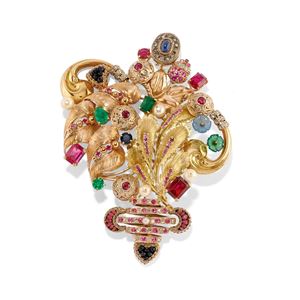 Grande spilla con pietre di colore