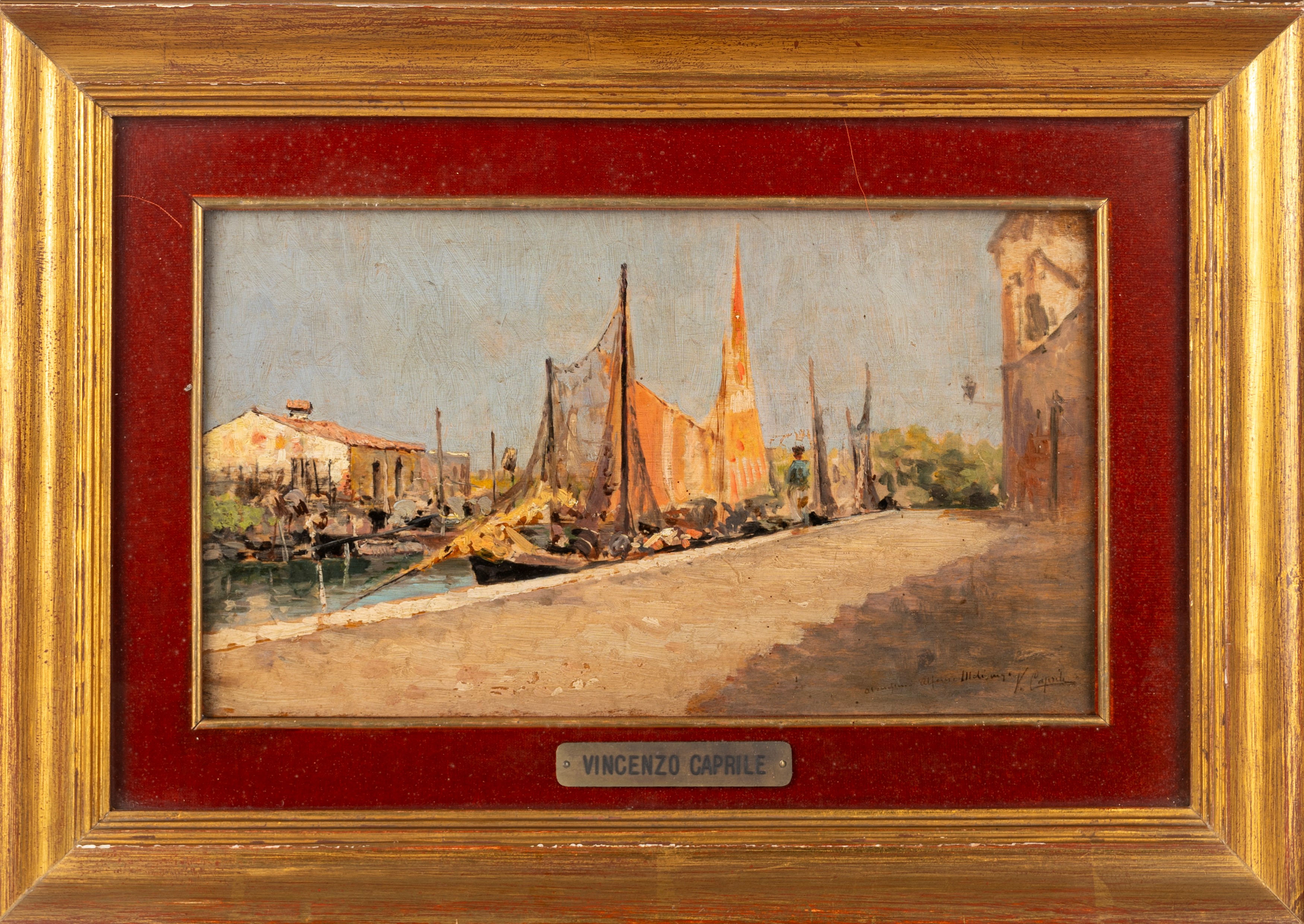Vincenzo Caprile - Barche al porto, olio su tavola