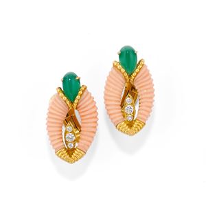 Pink coral and chrysoprase earrings