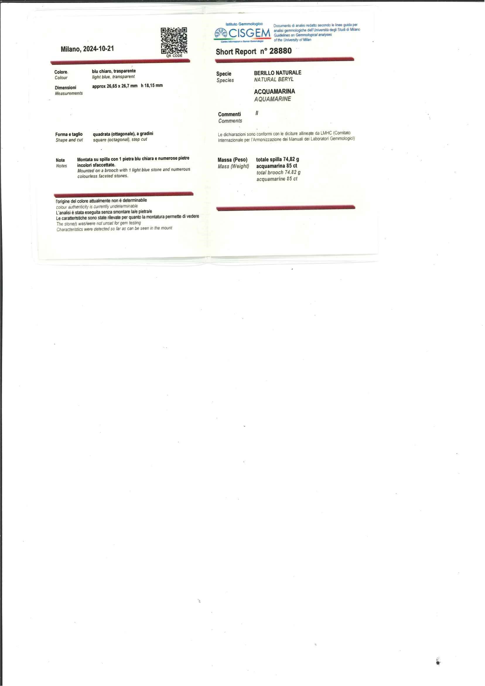 Grande pendente-spilla con acquamarina