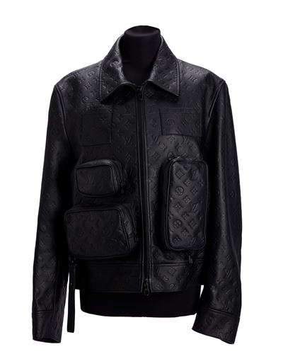 Giacca da uomo in pelle monogram, taglia 44 francese, con custodia