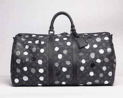 Yayoi Kusama, Keepall Bandoulière 55 in pelle monogram eclipse con pois multicolore