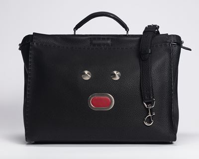 Borsa Peekaboo Faces, in pelle nera con dettagli rossi e tracolla staccabile