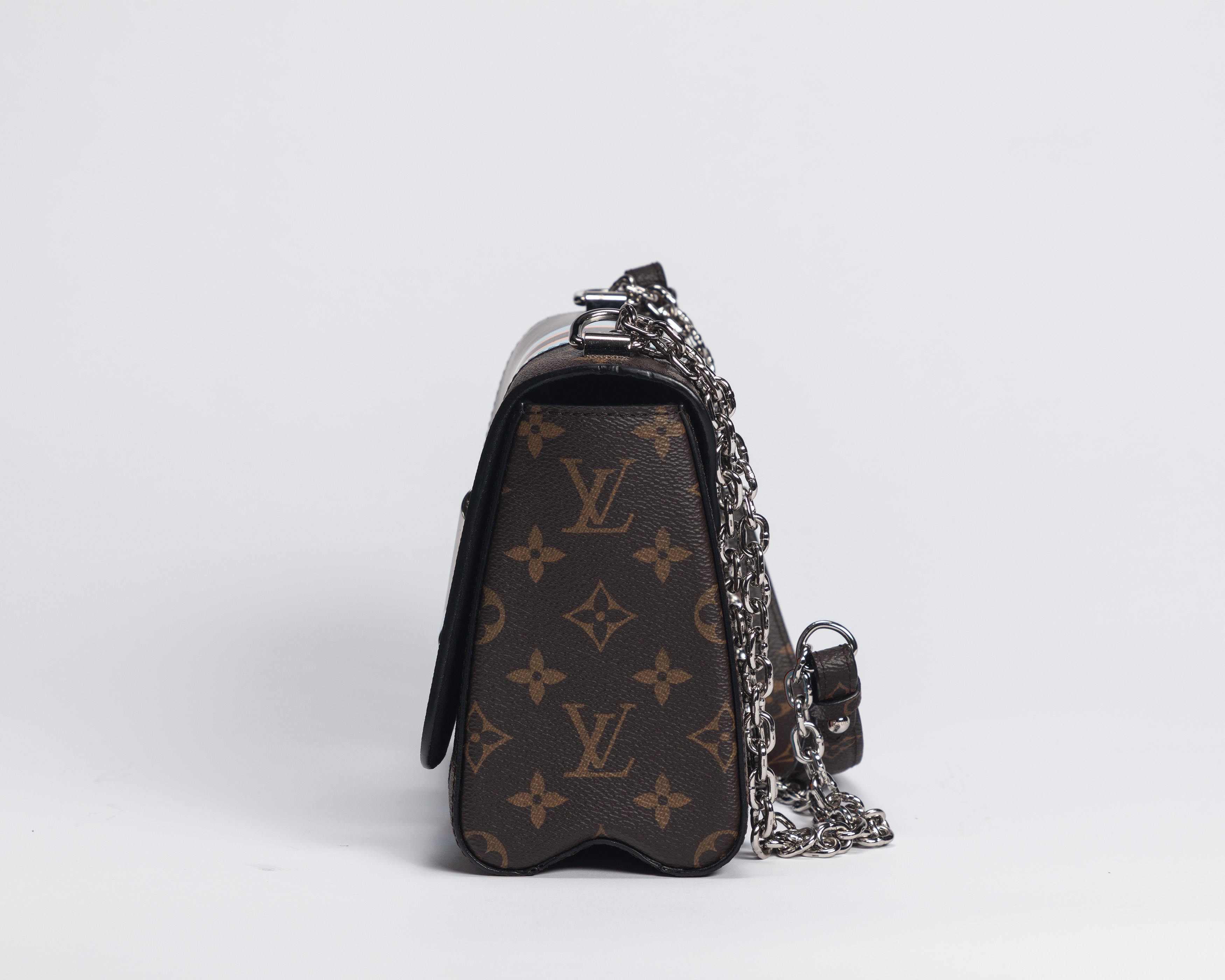 Louis Vuitton - Borsa Twist in pelle nera e tela monogram con tracolla a catena, 2016