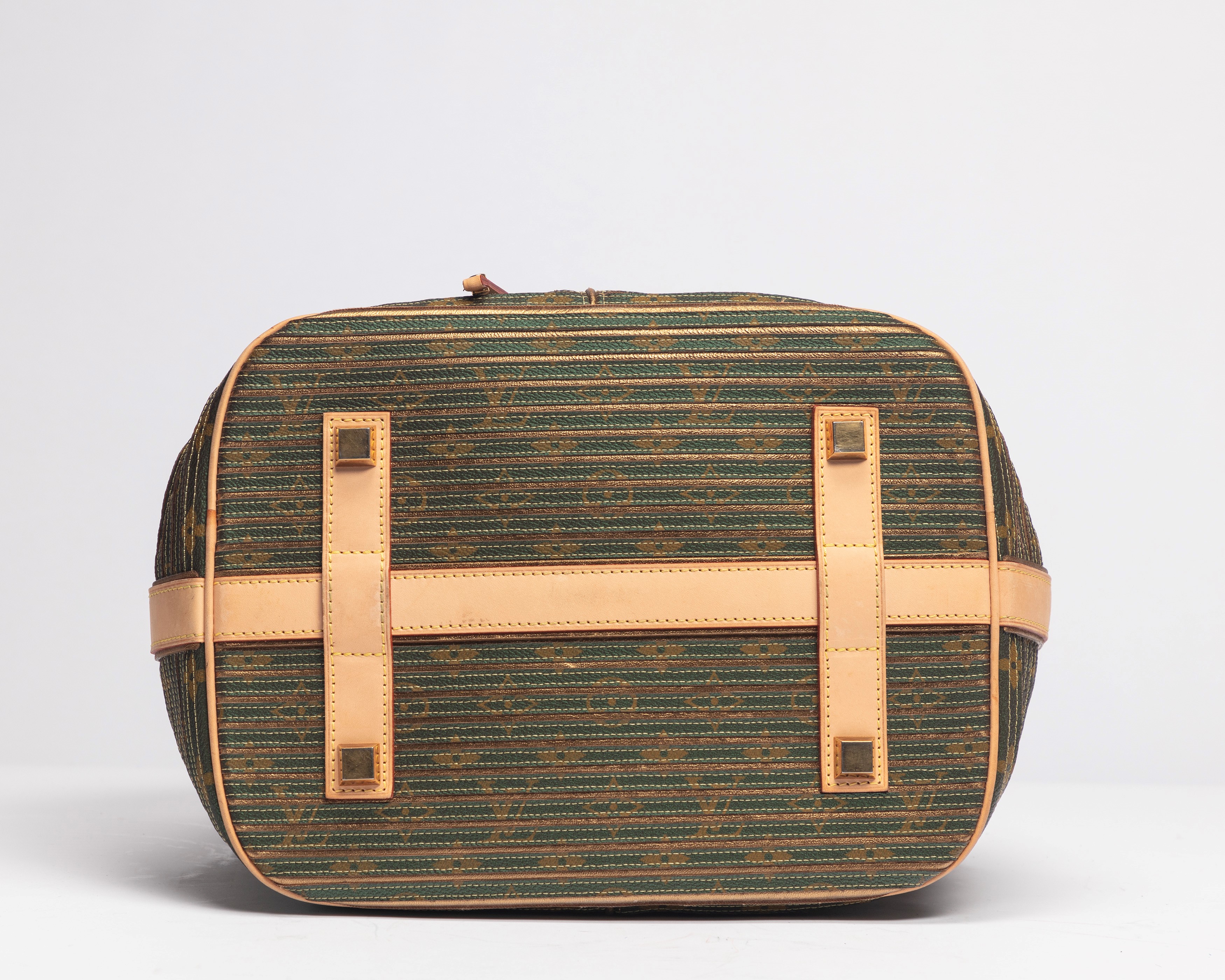 Louis Vuitton - Borsa Secchiello Eden, tessuto e pelle a righe verdi e oro