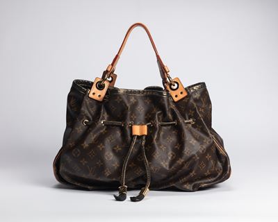 Borsa Irene, in tela monogram con dettagli in vacchetta e metallo dorato