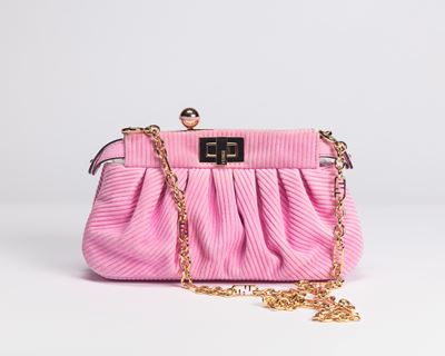 Borsa Peekaboo Lollipop, camoscio rigato rosa con tracolla a catena