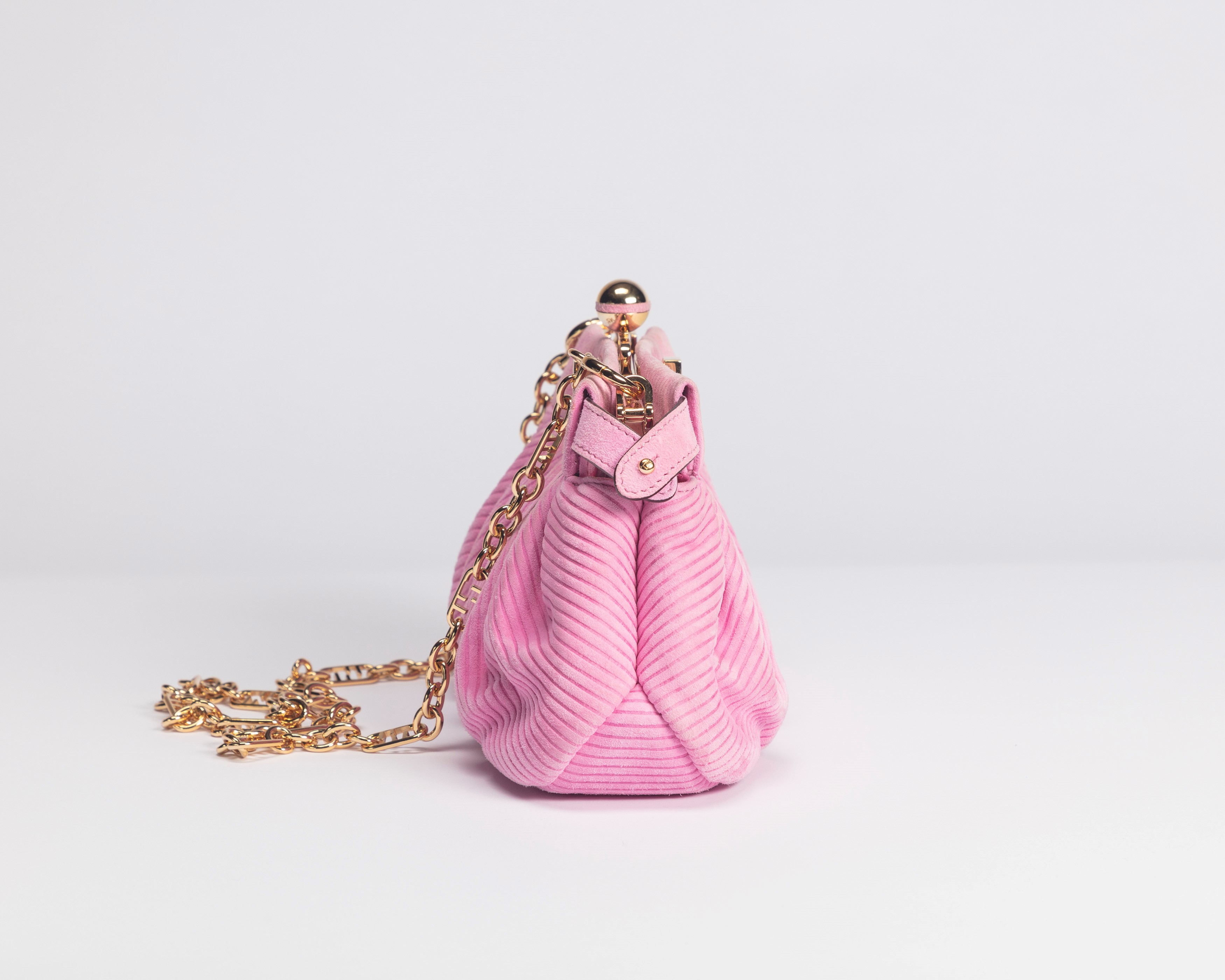 Fendi - Borsa Peekaboo Lollipop, camoscio rigato rosa con tracolla a catena