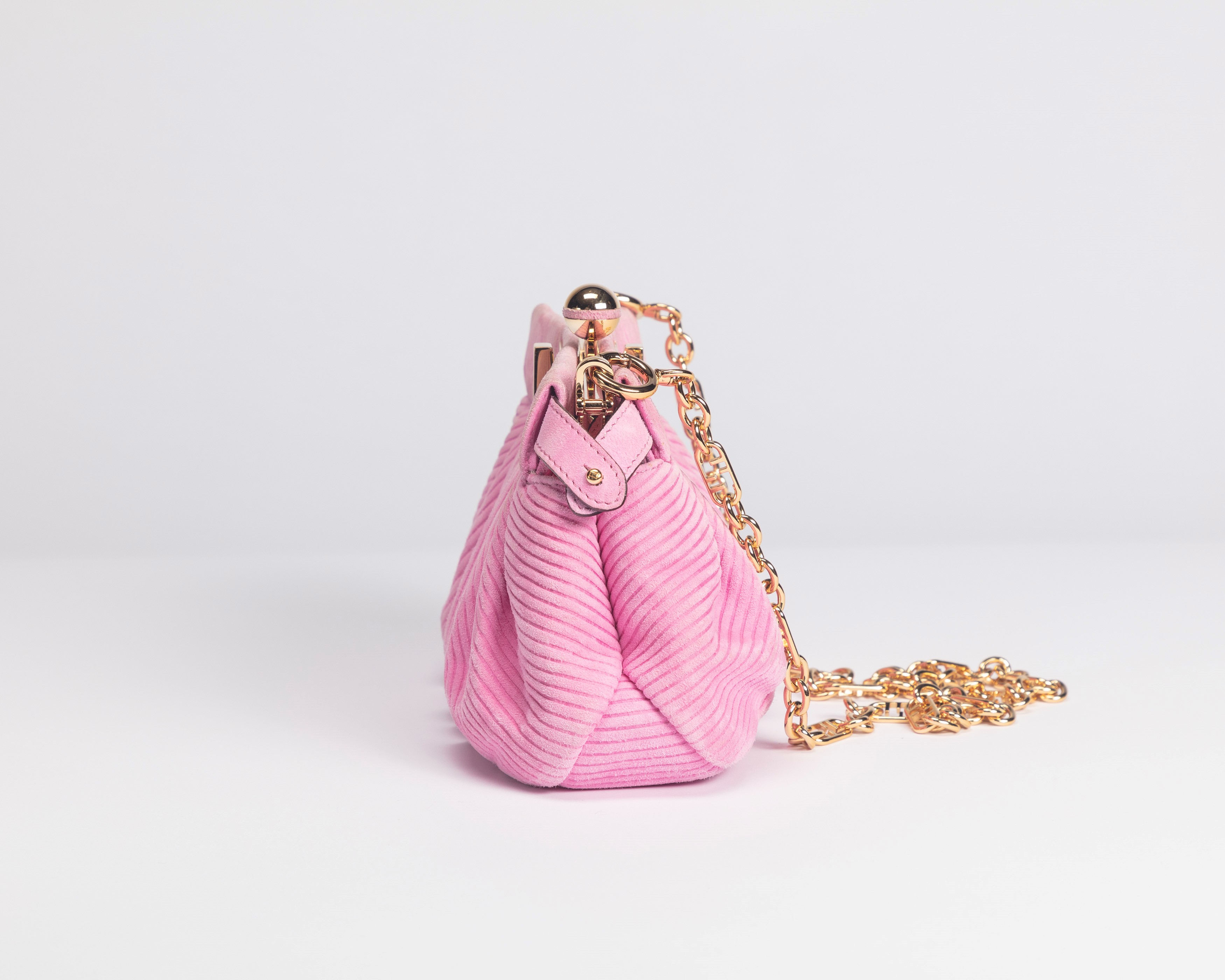 Fendi - Borsa Peekaboo Lollipop, camoscio rigato rosa con tracolla a catena