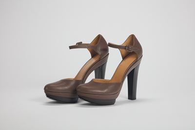 Scarpe con plateau in pelle color étoupe, misura 40