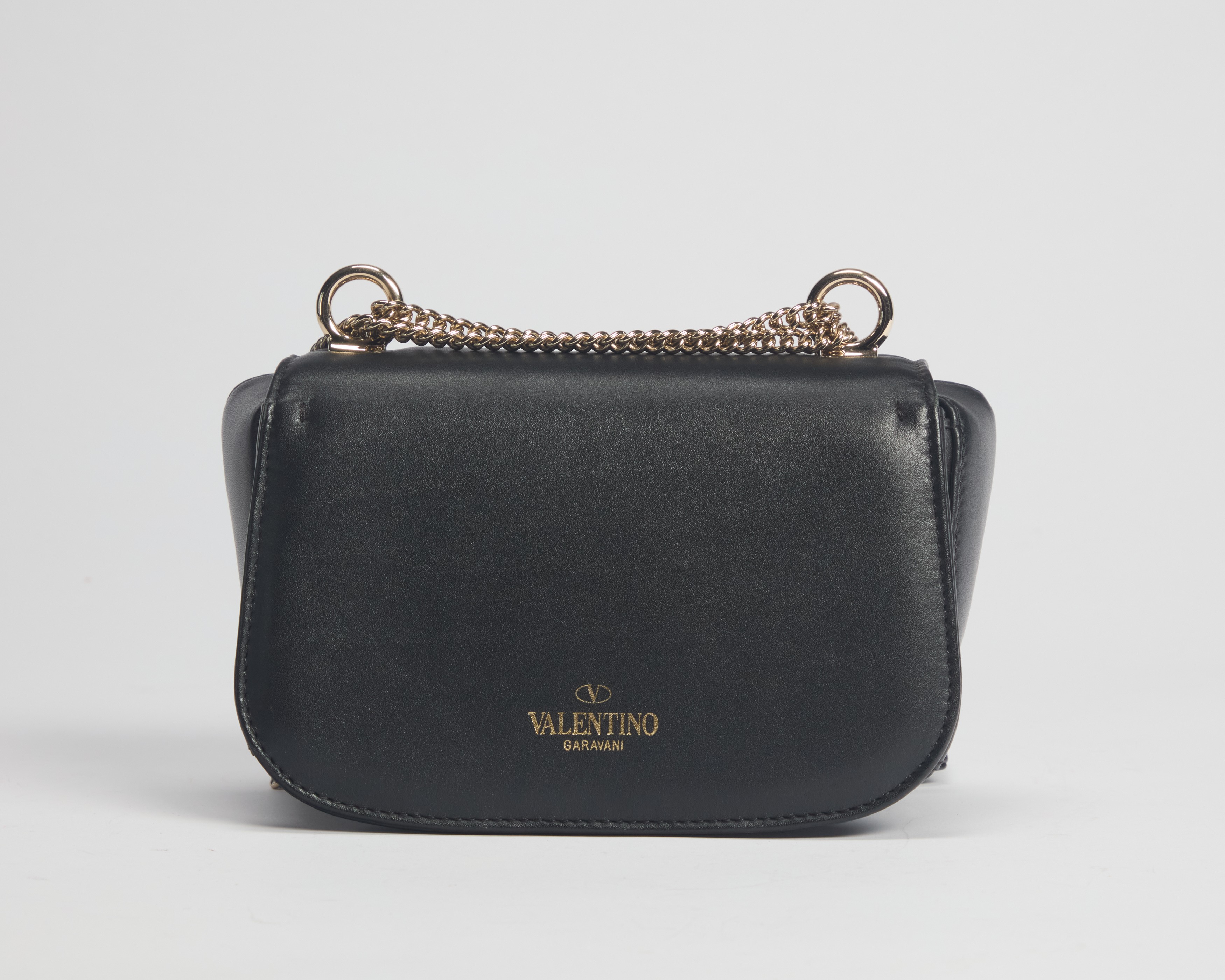 Valentino Garavani - Mini VLTN, borsa in pelle nera con tracolla a catena