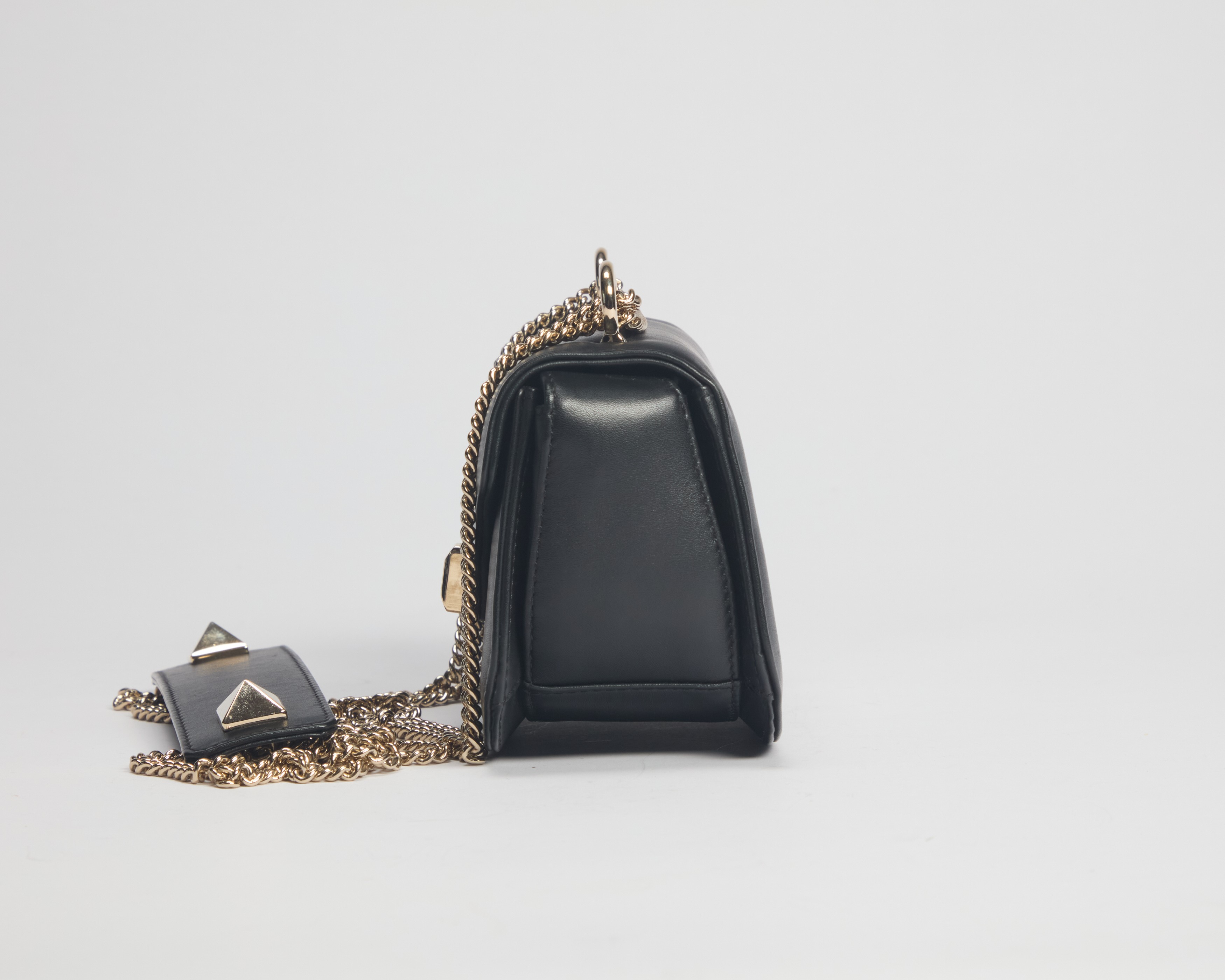 Valentino Garavani - Mini VLTN, borsa in pelle nera con tracolla a catena