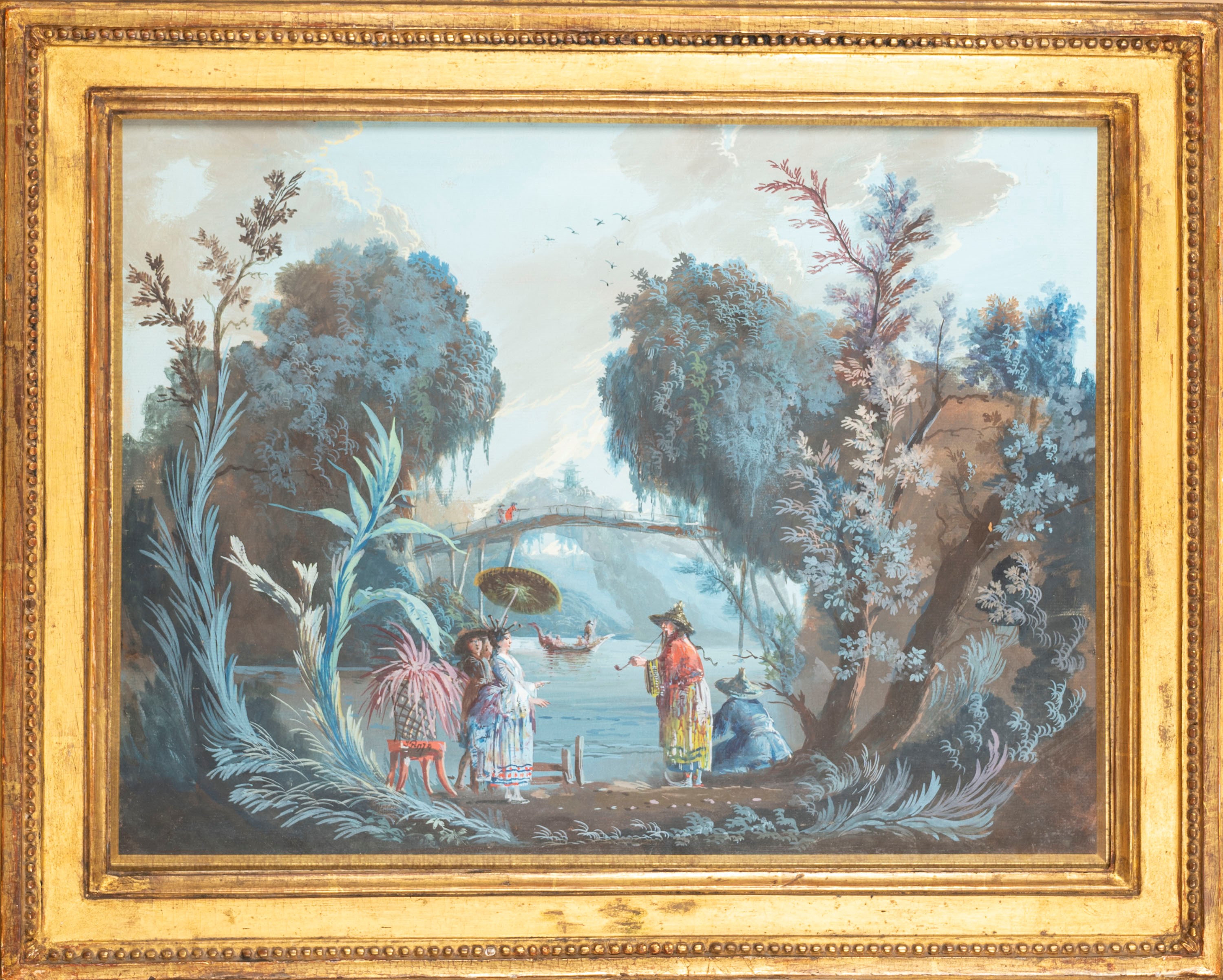 Scena di chinoiserie con figure in un paesaggio