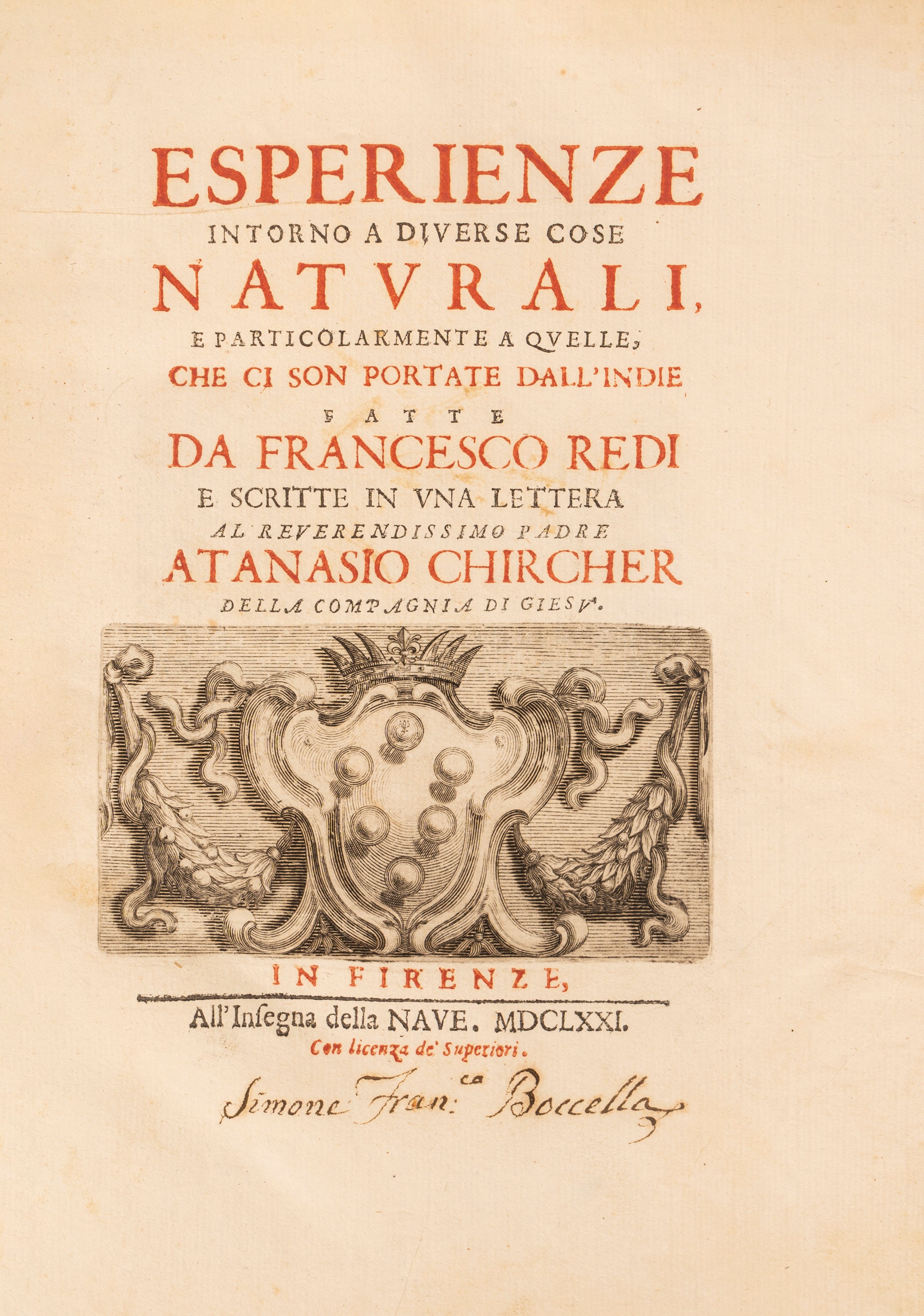 Redi, Francesco Experiences about different natural things and