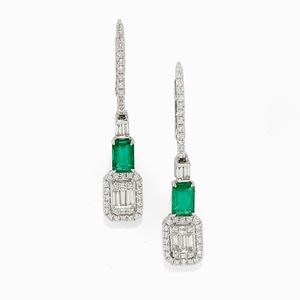 A 18K white gold, emerald and diamond pendant earrings
