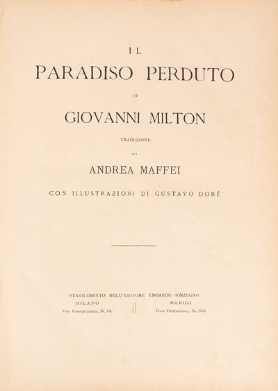 Del Paradiso Perduto Poema Inglese di Giovanni Milton Traduzione di Paolo Rolli