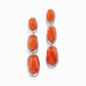 A 18K white gold, coral and diamond pendant earrings
