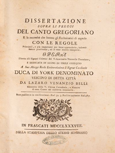 Dissertazione Sopra Li Preggi del Canto Gregoriano