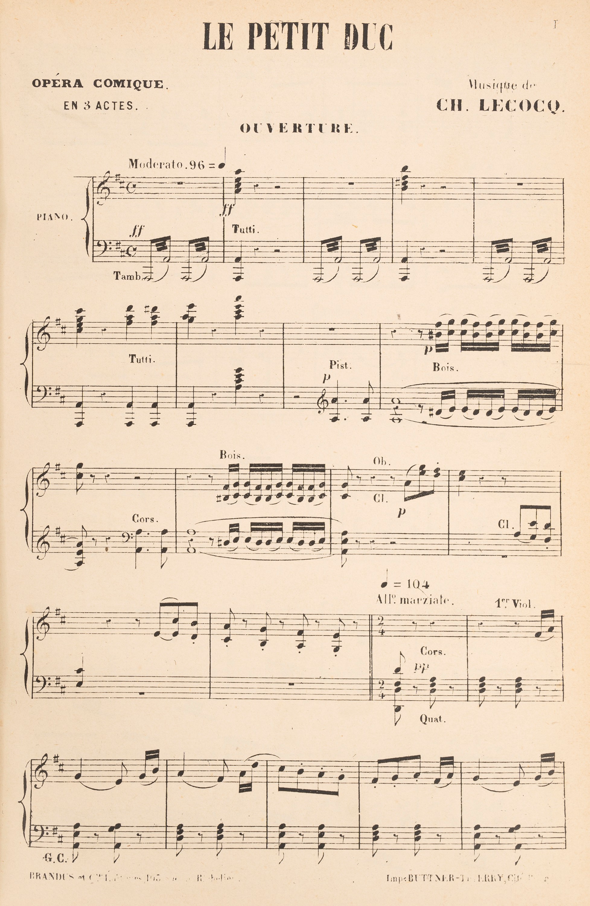 Charles Lecocq - Le Petit Duc, Opéra Comique En 3 Actes.
