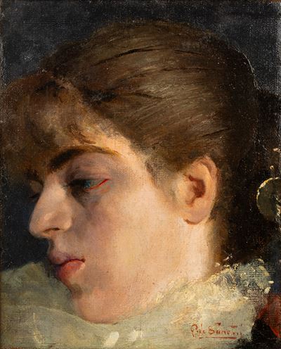 Ritratto di giovane donna di profilo, olio su tela