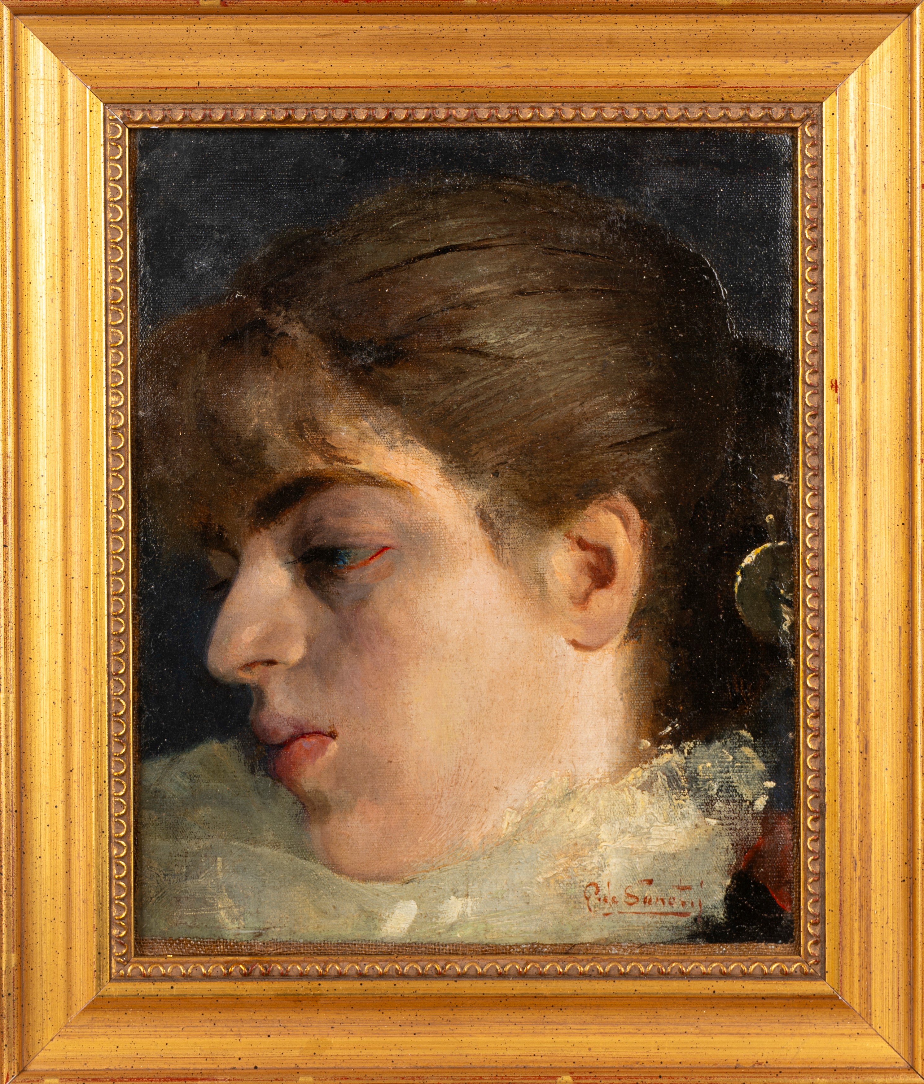 Giuseppe De Sanctis - Ritratto di giovane donna di profilo, olio su tela
