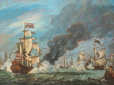 Battaglia navale, olio su tela